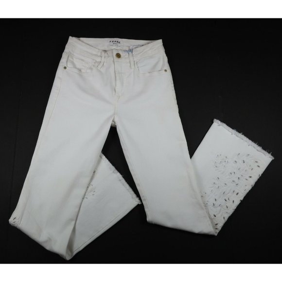 Frame Denim NWT Eyelet Embroidered Cutout White Jean Pants 24 - Picture 1 of 5